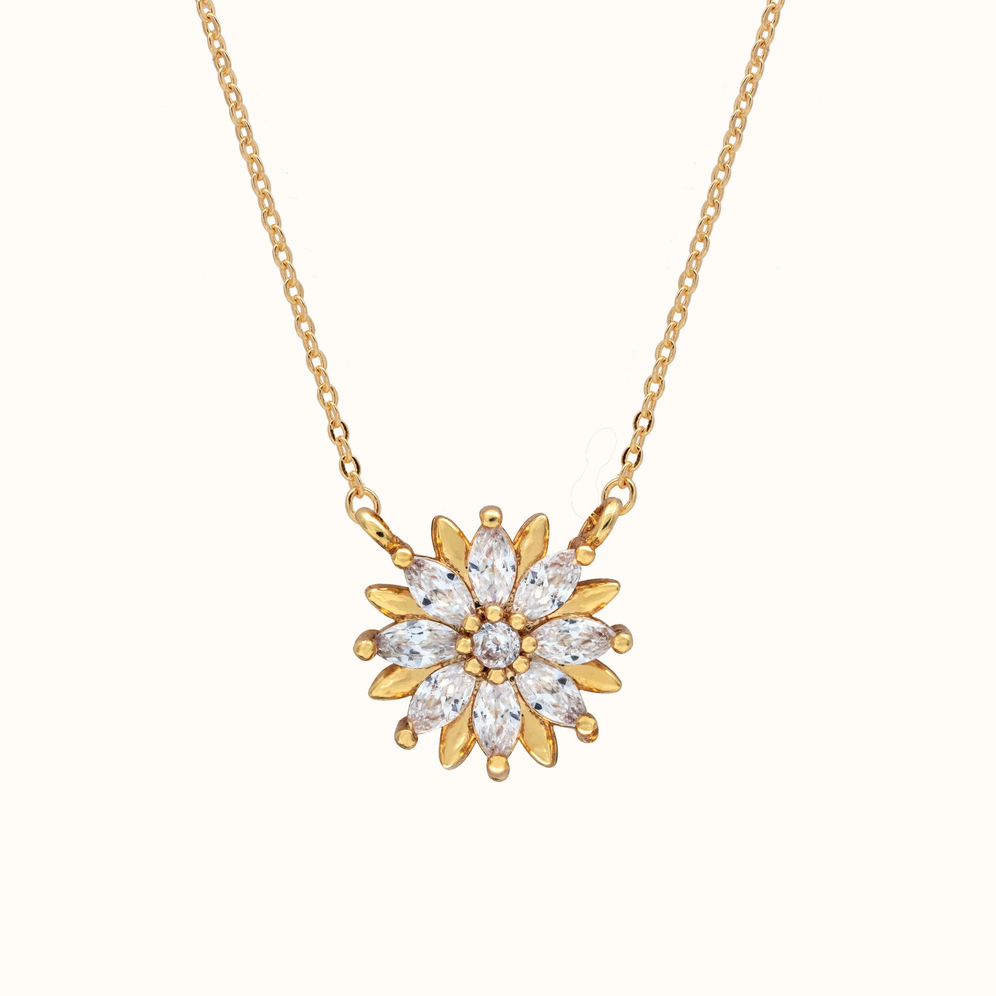 Blooming flower pendant necklace in gold-plated brass with zirconia