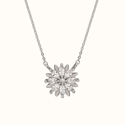 Blooming flower pendant necklace in platinum-plated brass with zirconia